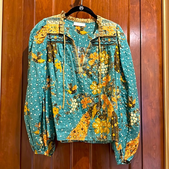 Ulla Johnson Tops - Ulla Johnson Top Size 6. Long Sleeve Turquoise, Orange, & Cream